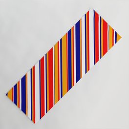 [ Thumbnail: White, Dark Blue, Orange & Red Colored Stripes/Lines Pattern Yoga Mat ]