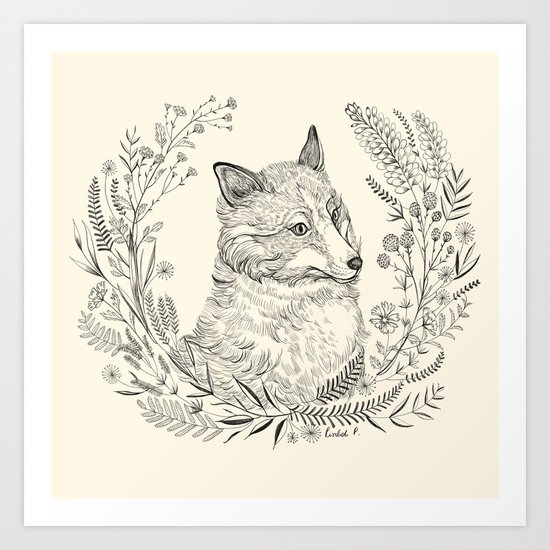 Fox and foliage Art Print