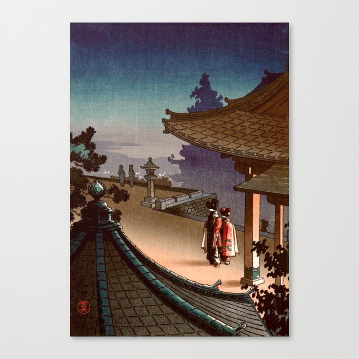 Japanese Anitque Tokyo Views, Evening At Mii Temple By Tsuchiya Kōitsu Canvas Print