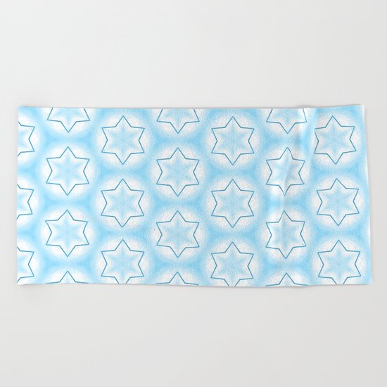 Shiny light blue winter star snowflakes pattern Beach Towel
