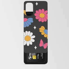 Retro daisies with butterflies and sparkles on black. Android Card Case
