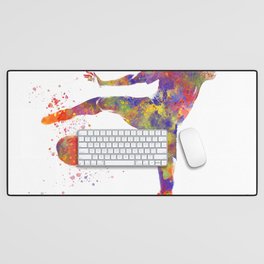 Male soccer player in watercolor Desk Mat