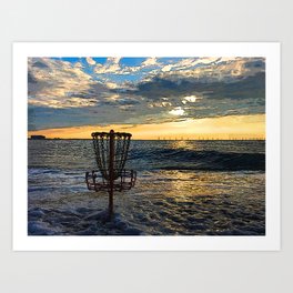 Disc Golf Basket Chesapeake Bay Virginia Beach Ocean Sunset Art Print