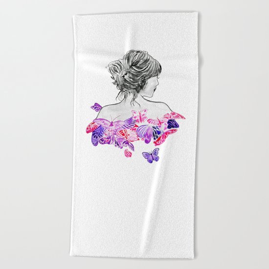 Lady and butterflies Beach Towel
