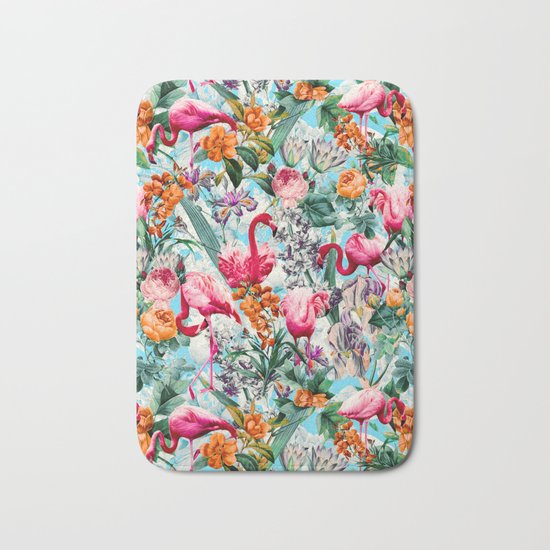 Floral and Flamingo VII pattern Bath Mat