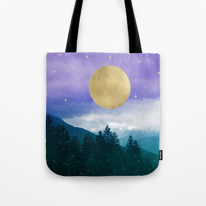Dreamy Purple Teal Night Mountain Landscape #1 #wall #art #society6 Tote Bag