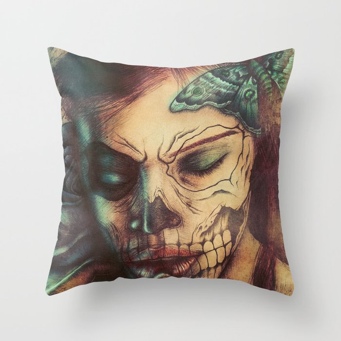 Skull Girl Throw Pillow