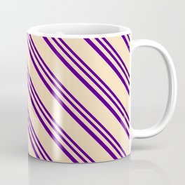 [ Thumbnail: Indigo and Tan Colored Stripes/Lines Pattern Coffee Mug ]