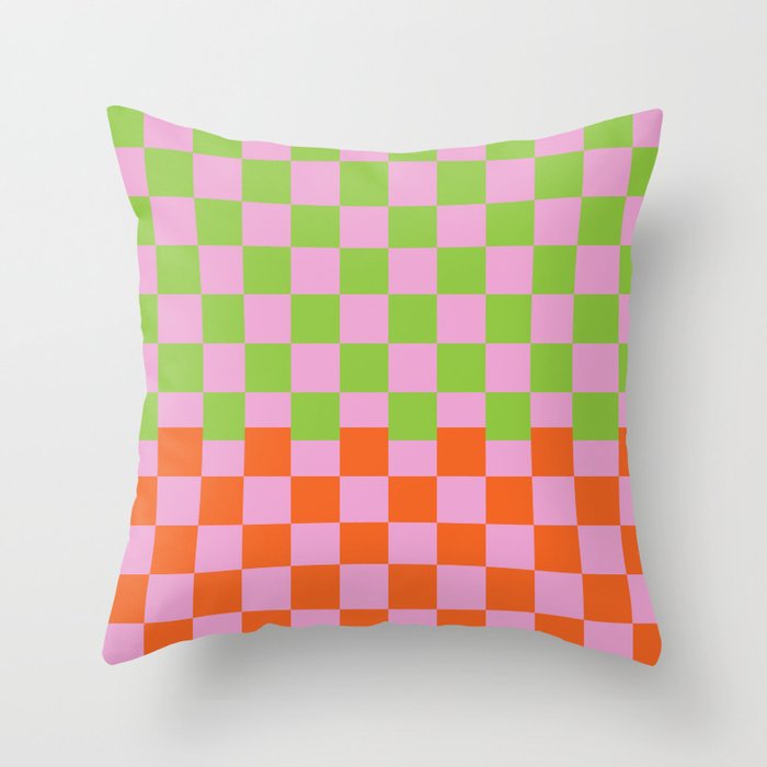 60s Colorful Groovy Checker Throw Pillow