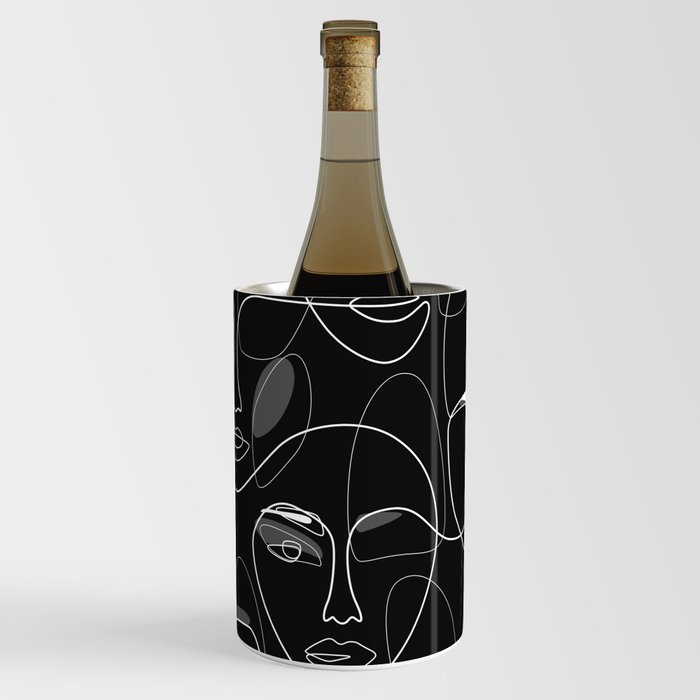 Girls in Dark / black background face pattern in lines Wine Chiller