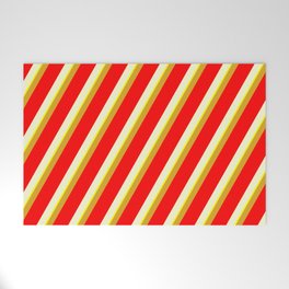 [ Thumbnail: Goldenrod, Red, Light Yellow & Yellow Colored Striped/Lined Pattern Welcome Mat ]