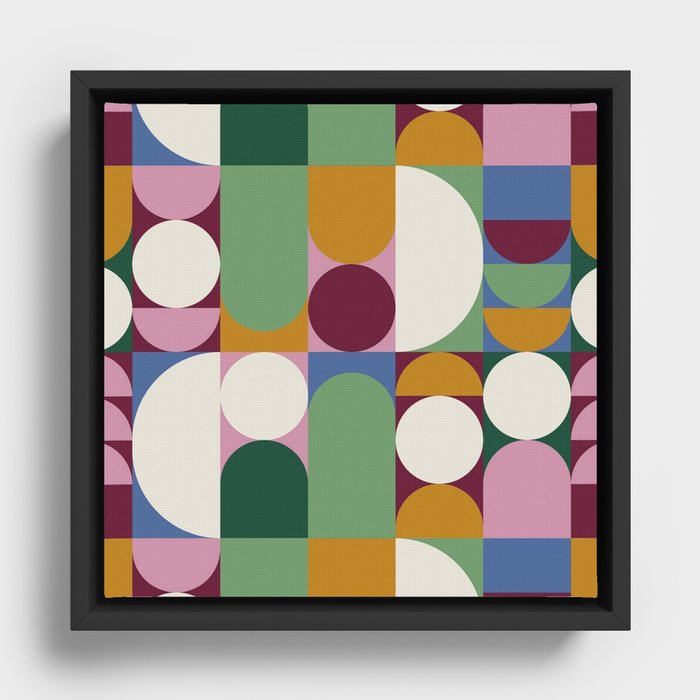 Retro Geometric Pattern Framed Canvas