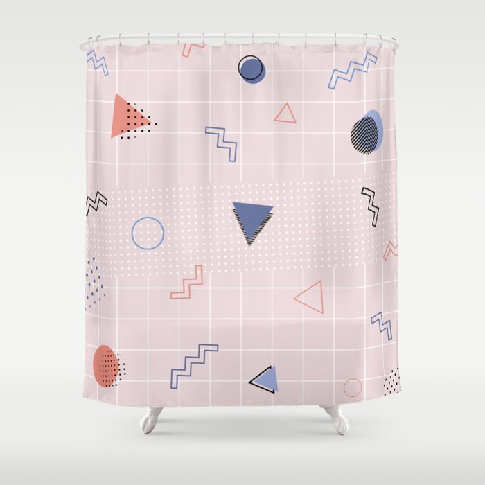 Pretty in Pink Geometric Memphis Design Shower Curtain