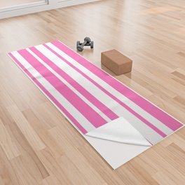 [ Thumbnail: Hot Pink and White Colored Striped Pattern Yoga Towel ]