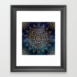 Elegant Gold Mandala Blue Galaxy Framed Art Print