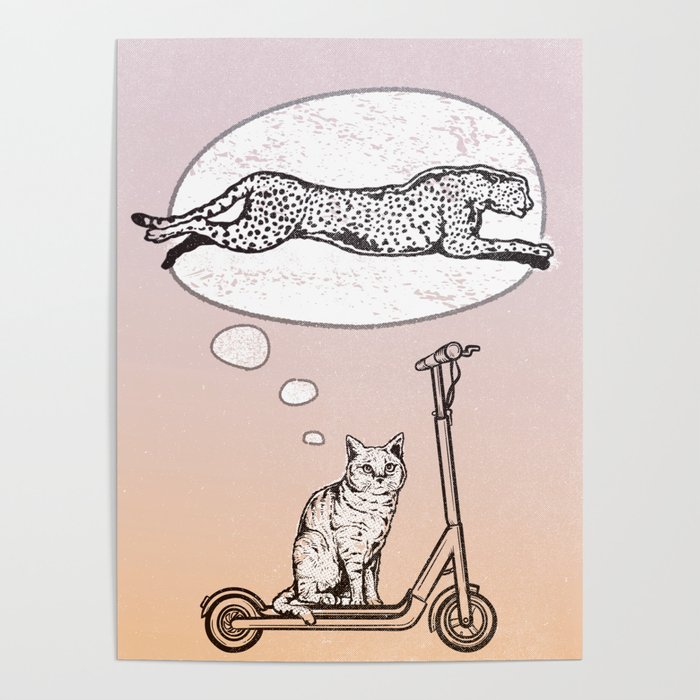 Dreamy cat on a scooter Poster