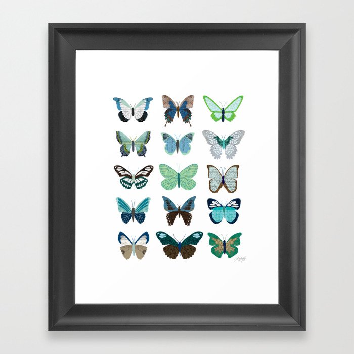 Green and Blue Butterflies Framed Art Print