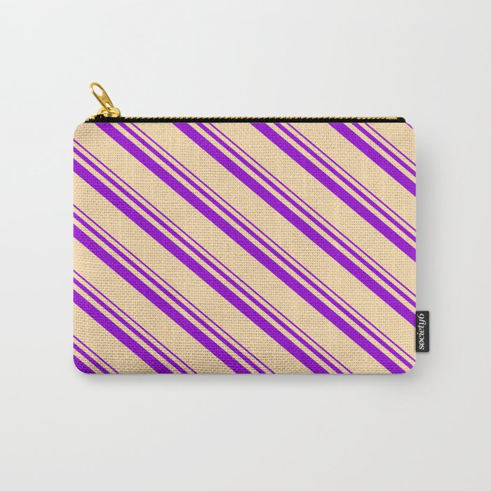 Dark Violet and Tan Colored Stripes/Lines Pattern Carry-All Pouch