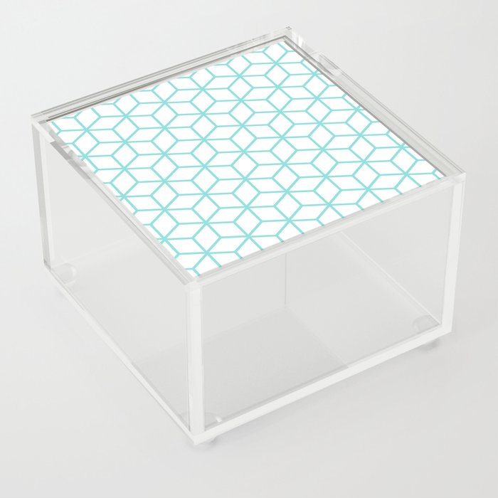 Hollywood Regency Geometric Cube Pattern 135 Aqua Acrylic Box