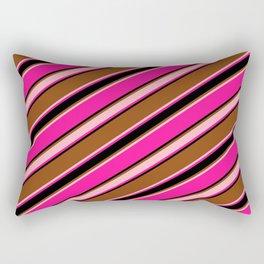 [ Thumbnail: Brown, Light Pink, Deep Pink & Black Colored Stripes/Lines Pattern Rectangular Pillow ]
