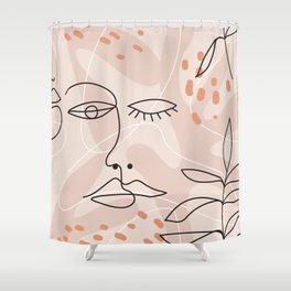 Seamless pattern with one line drawn faces Shower Curtain