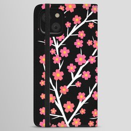 Blooming - coral on black 1 iPhone Wallet Case