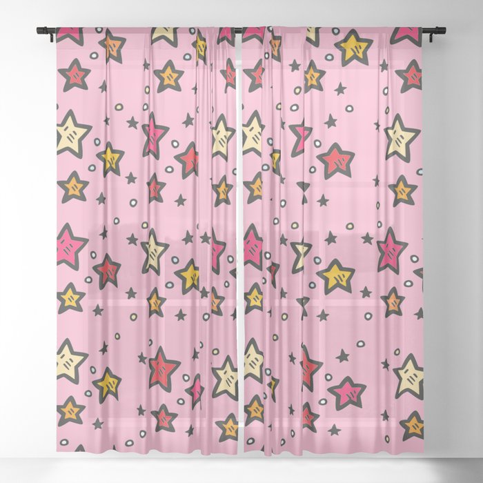 Colorful Stars on Pink Background  Sheer Curtain