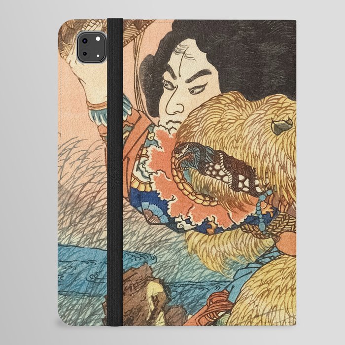 Samurai With Straw Cape Caught In Rainstorm - Antique Japanese Ukiyo-e Woodblock Print Art From The  iPad Folio Case