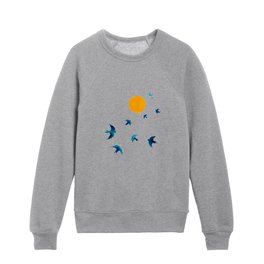 Abstraction_BIRD_FLYING_SUNRISE_SUNSET_YELLOW_SKY_POP_ART_0909A Kids Crewneck