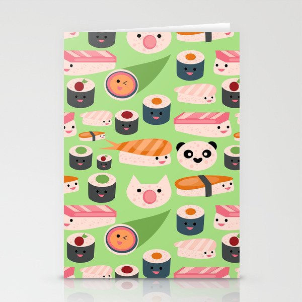 Kawaii sushi green Stationery Cards
