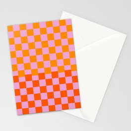 Checkered Pattern in Red, Orange and Dusty Pink Stationery Card