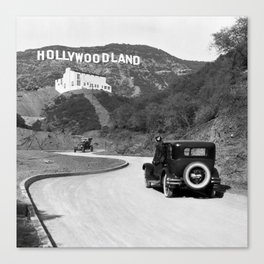 Old Hollywood sign Hollywoodland black and white photograph Canvas Print