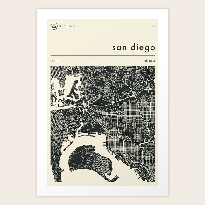 San Diego Map Art Print By Jazzberryblue Society6