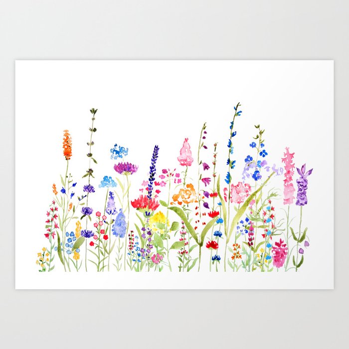 colorful wildflower fields watercolor Art Print