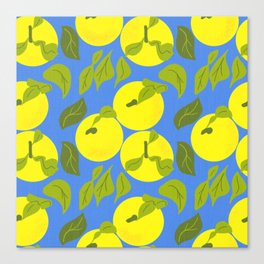 Retro Modern Yuzu Fruit Lemon Yellow On Blue Canvas Print