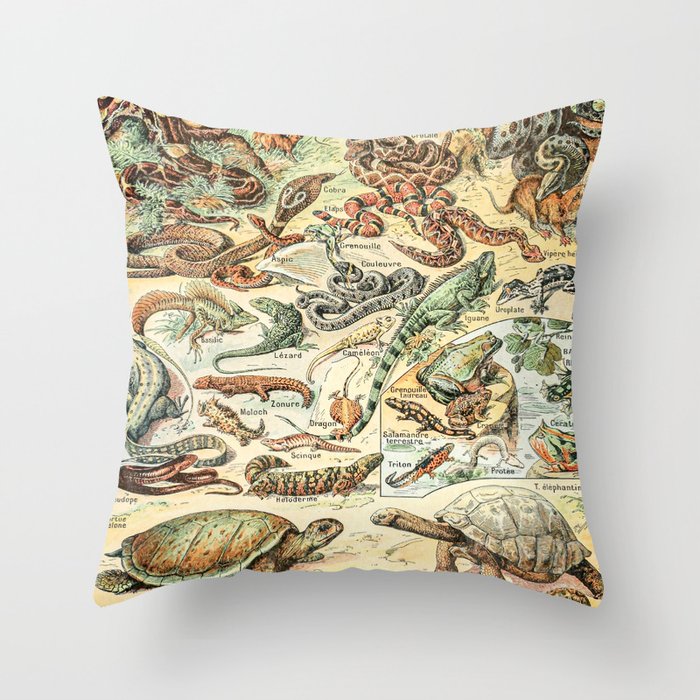 Reptiles II by Adolphe Millot // XL 19th Century Snakes Lizards Alligators Science Textbook Artwork Throw Pillow