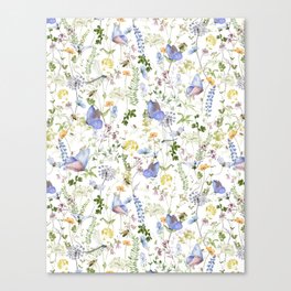 Scandinavian Blue Midsummer Dried Wildflower Watercolor Meadow 6 Canvas Print