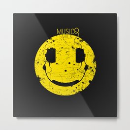Music Smile V2 Metal Print | Emoji, Underground, Yellow, Mixedmedia, Techno, Music, Dj, Acid, Beats, Club 