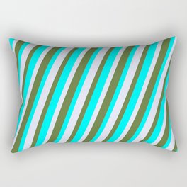 [ Thumbnail: Lavender, Dark Olive Green, and Cyan Colored Lines Pattern Rectangular Pillow ]