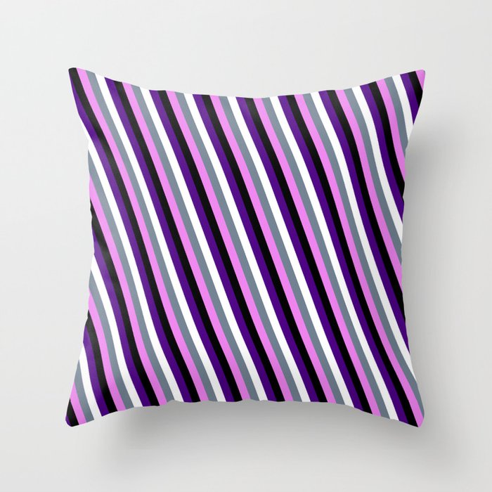 Slate Gray Violet Black Indigo White Colored Lined Pattern Throw Pillow By Aponx Society6
