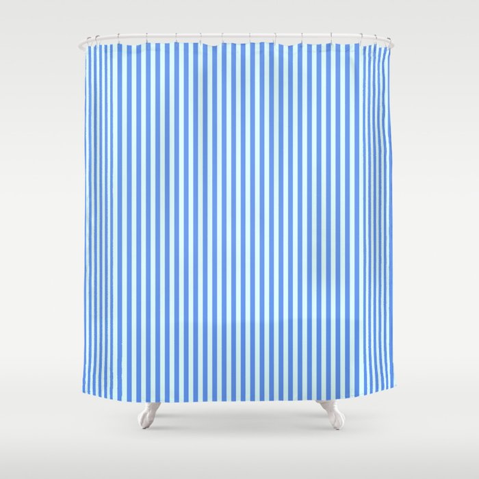 Cornflower Blue & Light Cyan Colored Lines/Stripes Pattern Shower Curtain