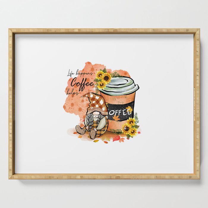 Autumn coffee graphic sublimation gnome Serving Tray