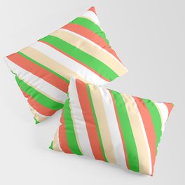 [ Thumbnail: Red, White, Beige, and Lime Green Colored Striped/Lined Pattern Pillow Sham ]