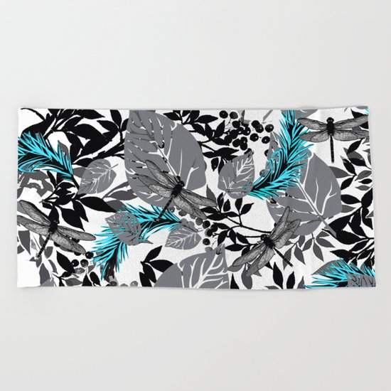 PALM LEAF DRAGONFLY BLUE FERN TOILE Beach Towel
