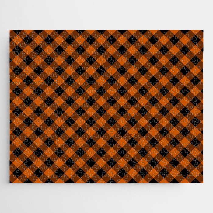 Autumn Burnt Orange Tartan Gingham Plaid Pattern  Jigsaw Puzzle