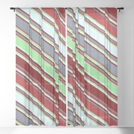 [ Thumbnail: Eyecatching Light Green, Light Cyan, Maroon, Slate Gray, and Red Colored Lines Pattern Sheer Curtain ]