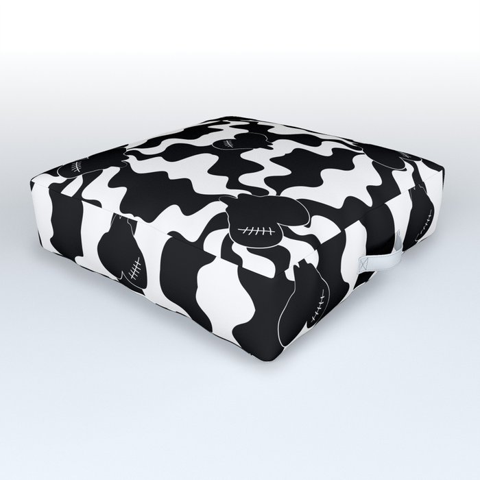 Heart Melt - Black and White Outdoor Floor Cushion