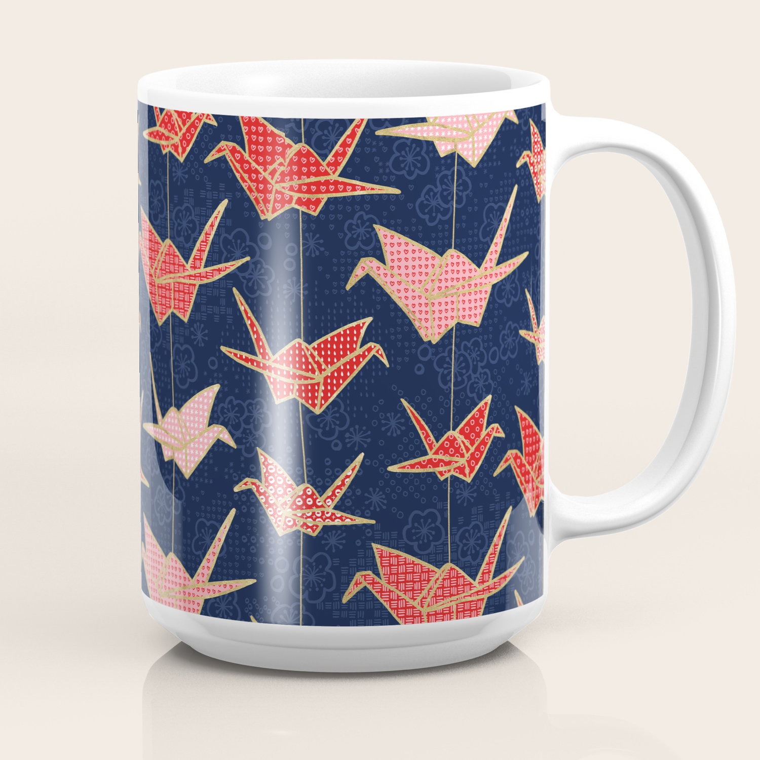 Red Origami Cranes On Navy Blue Coffee Mug By Marketastengl Society6