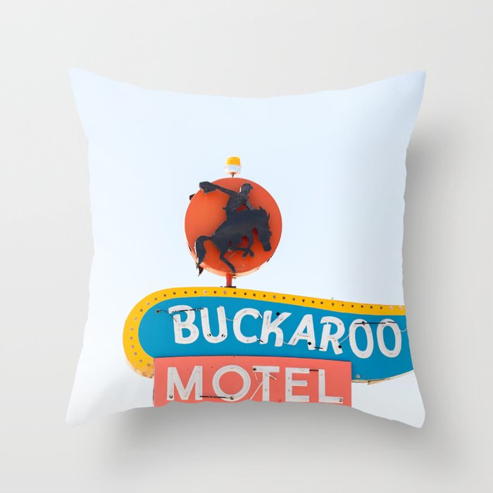 Buckaroo Motel - Vintage Sign Travel Photography Throw Pillow
