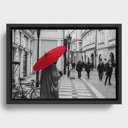 The Red Umbrella cityscape black and white photograph / art photography Framed Canvas